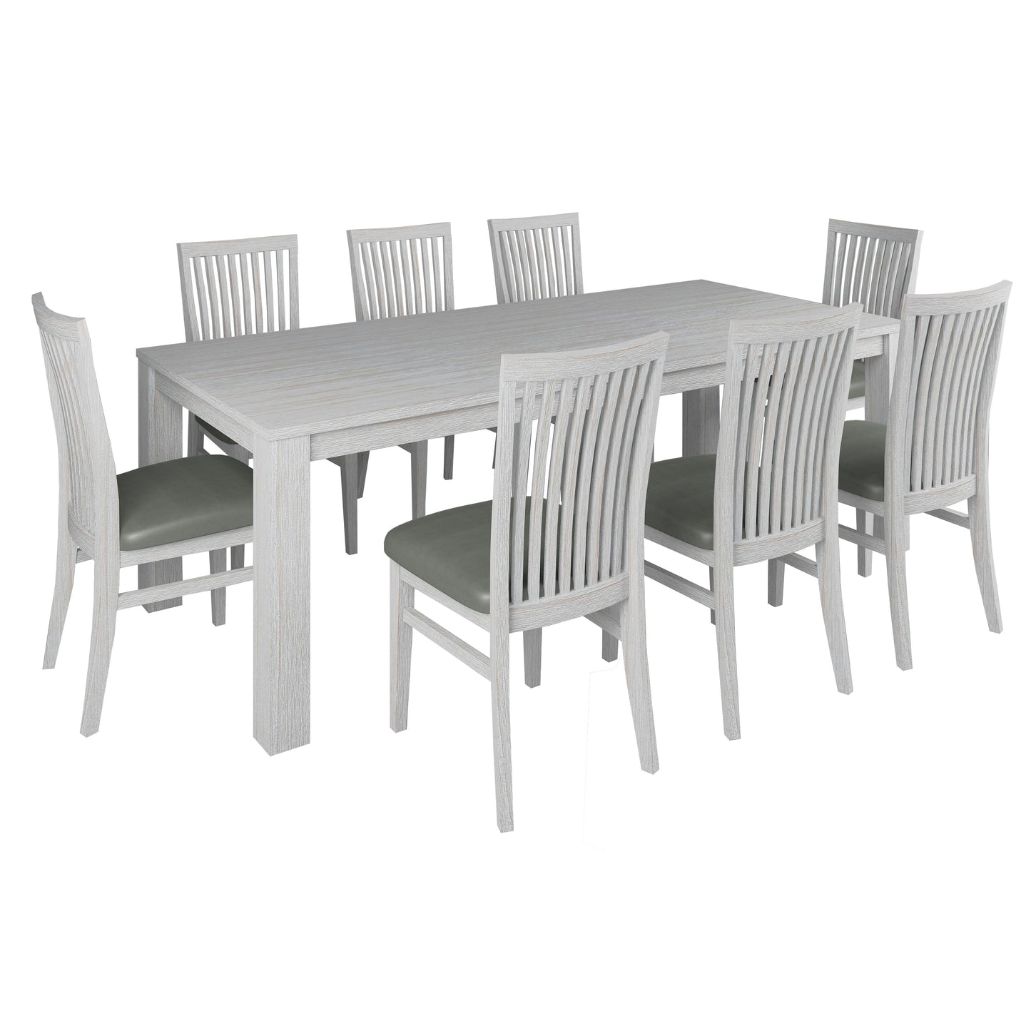 Foxglove 9pc Dining Set 225cm Table 8 PU Seat Chair Solid Mt Ash Wood - White - Cosy Abode