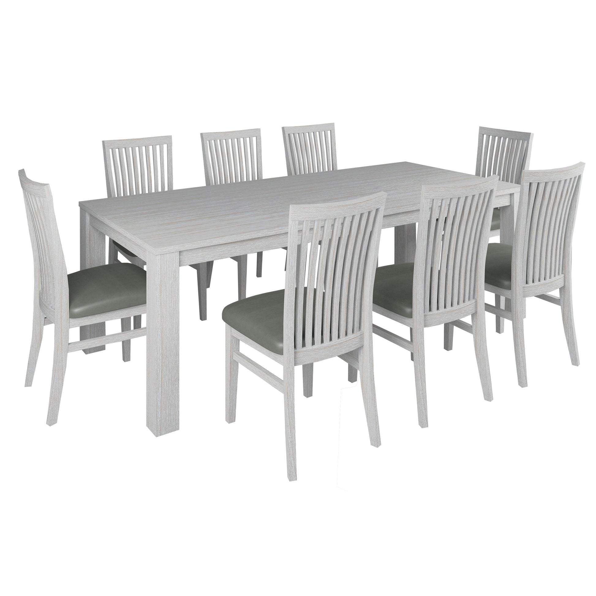 Foxglove 9pc Dining Set 225cm Table 8 PU Seat Chair Solid Mt Ash Wood - White - Cosy Abode