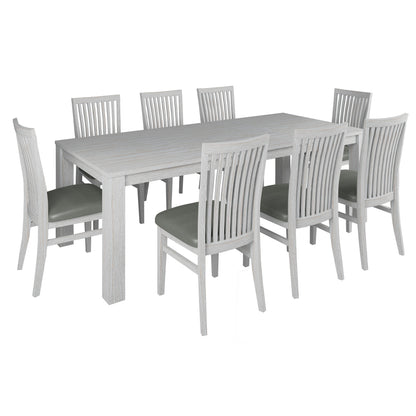 Foxglove 9pc Dining Set 225cm Table 8 PU Seat Chair Solid Mt Ash Wood - White - Cosy Abode