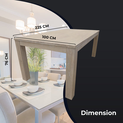 Foxglove 9pc Dining Set 225cm Table 8 PU Seat Chair Solid Mt Ash Wood - White - Cosy Abode