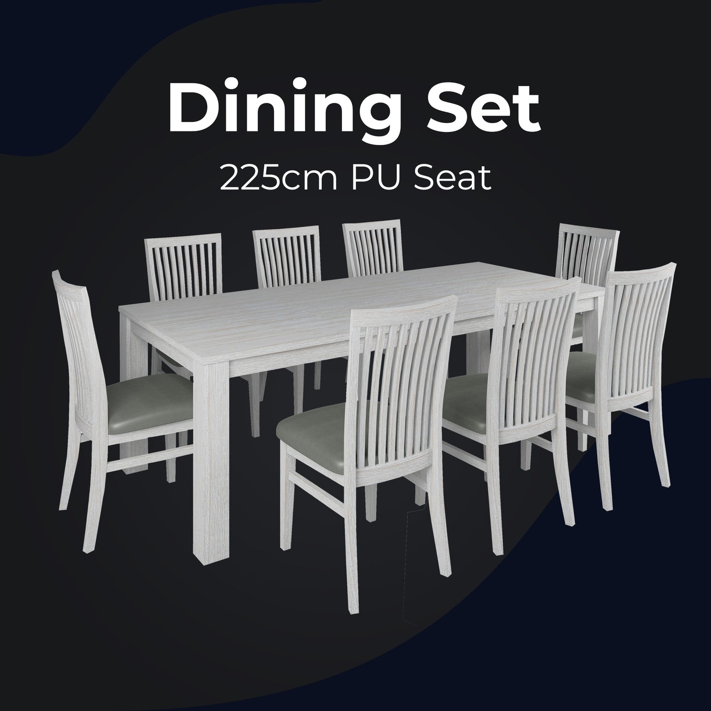 Foxglove 9pc Dining Set 225cm Table 8 PU Seat Chair Solid Mt Ash Wood - White - Cosy Abode