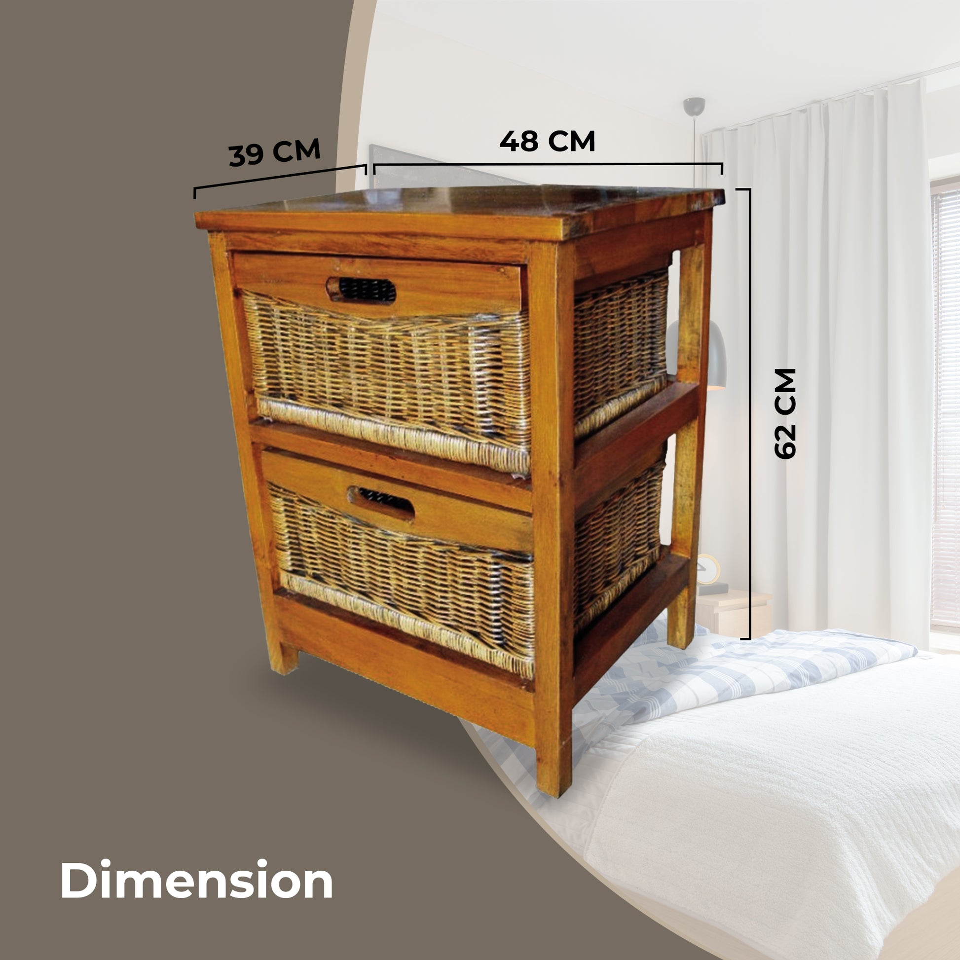Hyssop 2 Chest of Drawers Cane Bedroom Kitchen Bathroom Storage Tallboy Shelf - Cosy Abode