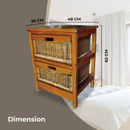 Hyssop 2 Chest of Drawers Cane Bedroom Kitchen Bathroom Storage Tallboy Shelf - Cosy Abode