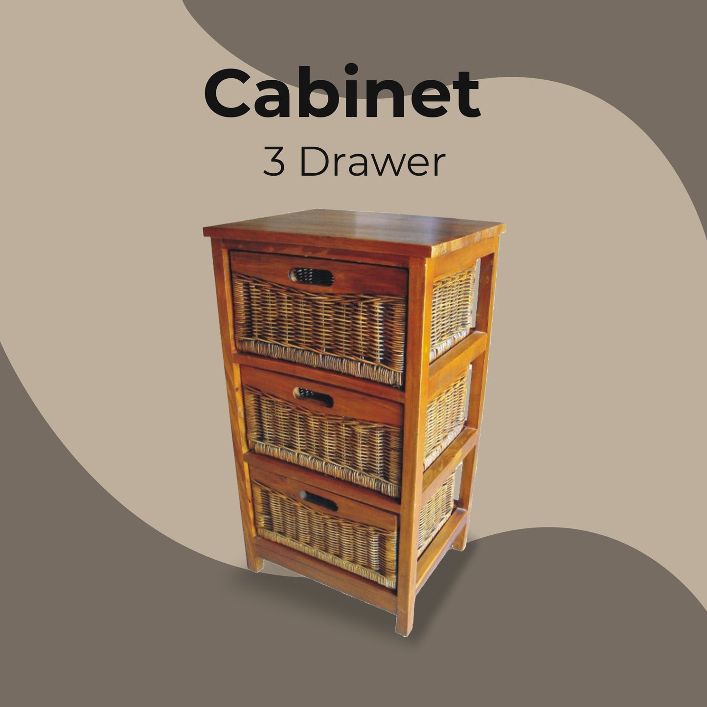 Hyssop 3 Chest of Drawers Cane Bedroom Kitchen Bathroom Storage Tallboy Shelf - Cosy Abode