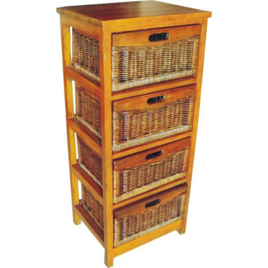 Hyssop Tallboy 4 Chest of Drawers Cane Bedroom Kitchen Bathroom Storage Shelf - Cosy Abode