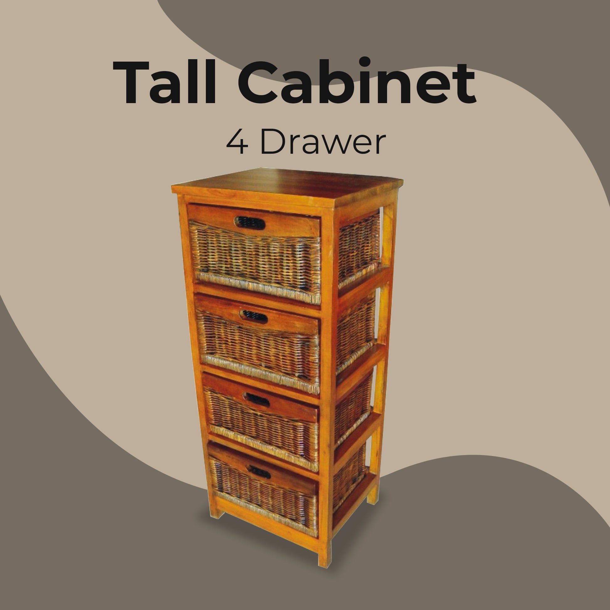 Hyssop Tallboy 4 Chest of Drawers Cane Bedroom Kitchen Bathroom Storage Shelf - Cosy Abode