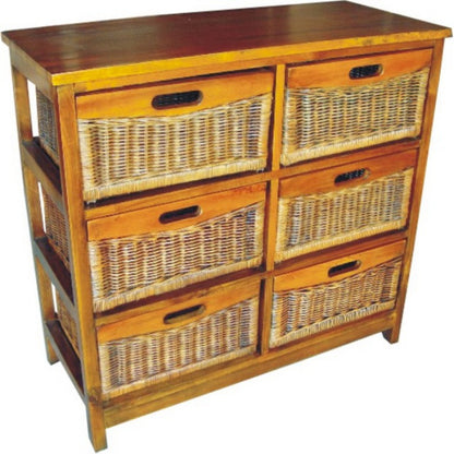 Hyssop Tallboy 6 Chest of Drawers Cane Bedroom Kitchen Bathroom Storage Shelf - Cosy Abode