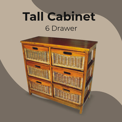 Hyssop Tallboy 6 Chest of Drawers Cane Bedroom Kitchen Bathroom Storage Shelf - Cosy Abode
