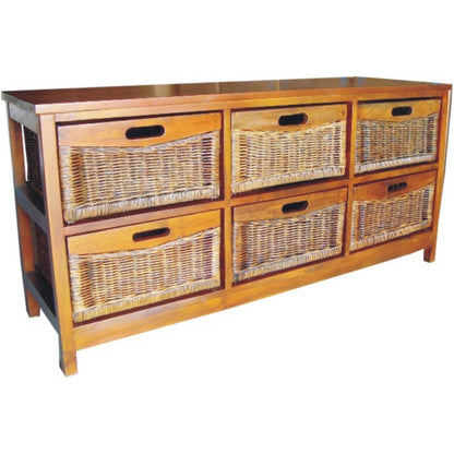 Hyssop Tallboy Wide 6 Chest of Drawers Cane Bedroom Kitchen Bathroom Storage - Cosy Abode
