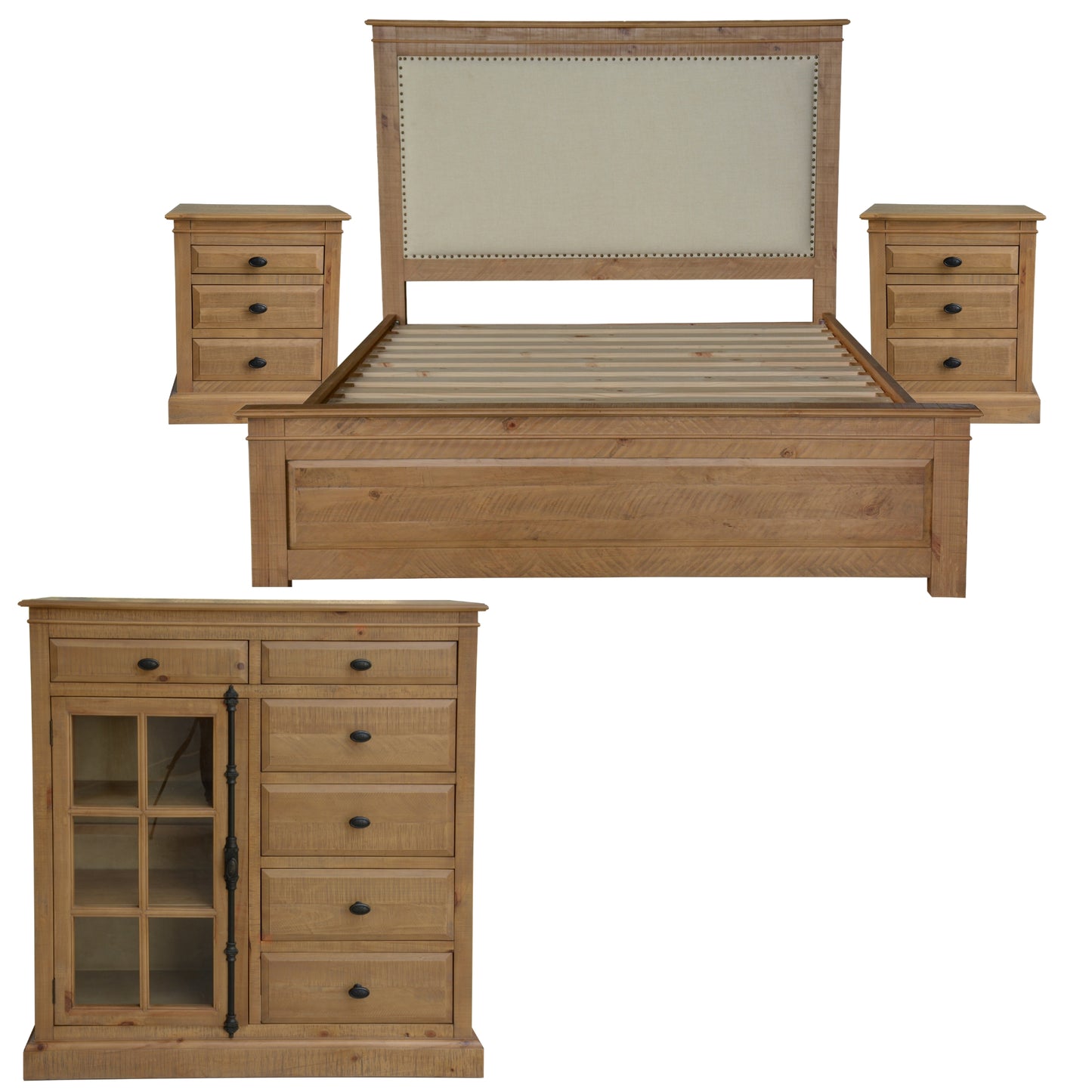Jade 4pc King Bed Suite Bedside Tallboy Bedroom Furniture Package - Natural - Cosy Abode