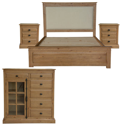 Jade 4pc King Bed Suite Bedside Tallboy Bedroom Furniture Package - Natural - Cosy Abode