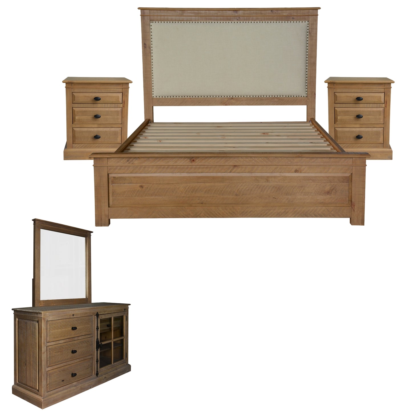 Jade 5pc Queen Bed Suite Bedside Dresser Bedroom Furniture Package - Natural - Cosy Abode