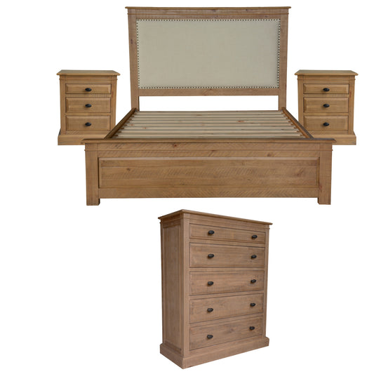 Jade 4pc Queen Bed Bedside Tallboy Bedroom Suite Furniture Package - Natural - Cosy Abode