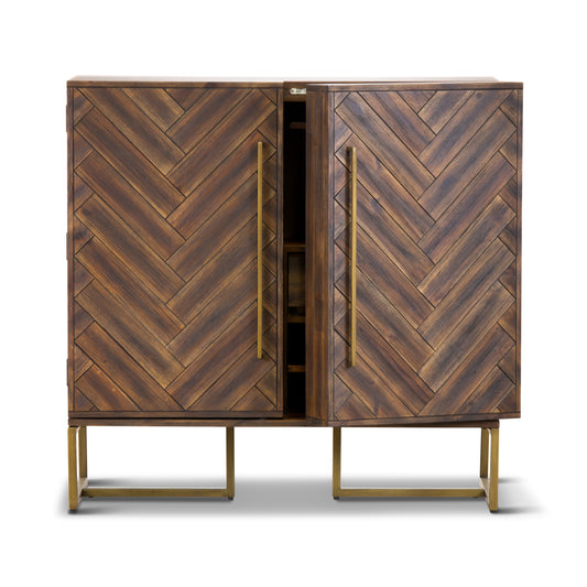 Tuberose Buffet Table Wine Rack 100cm 2 Door Solid Acacia Timber Wood - Brown - Cosy Abode