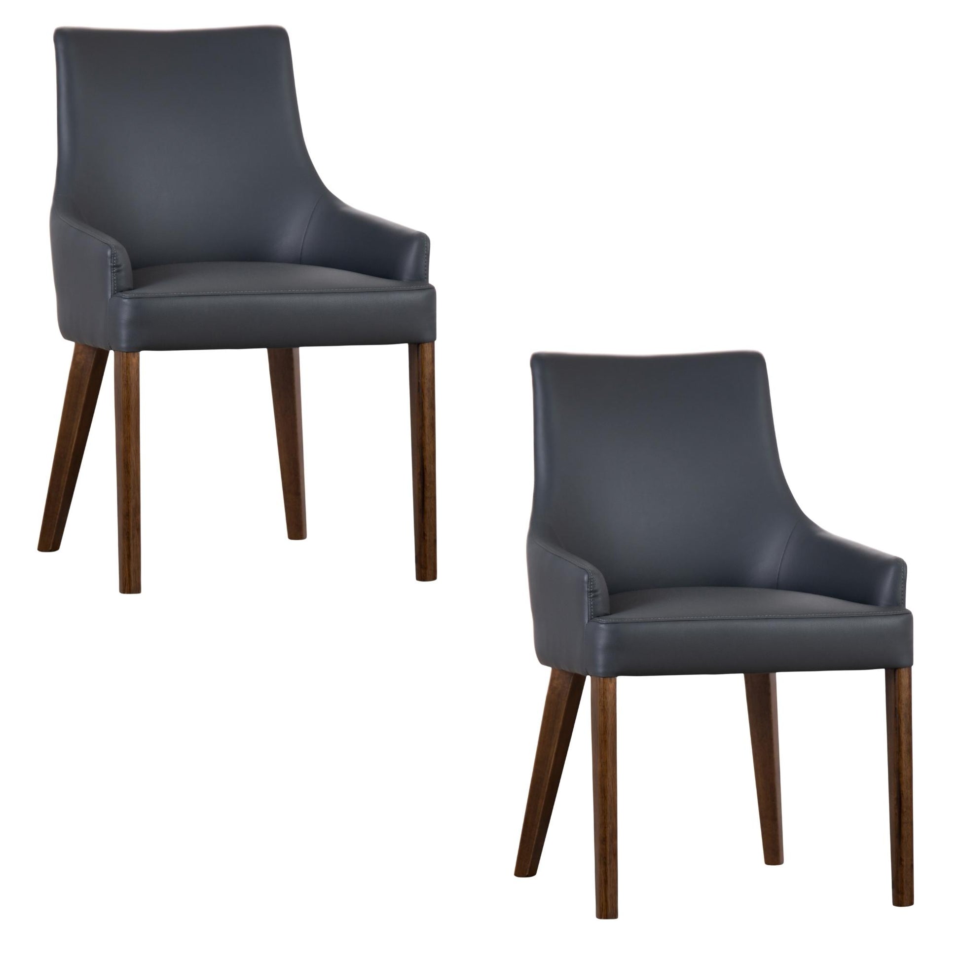 Tuberose Dining Chair Set of 2 PU Leather Solid Acacia Wood Furniture Dark Grey - Cosy Abode