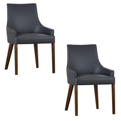 Tuberose Dining Chair Set of 2 PU Leather Solid Acacia Wood Furniture Dark Grey - Cosy Abode