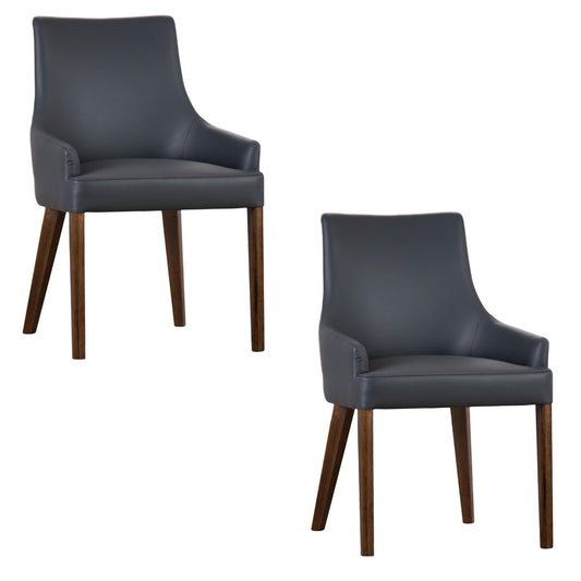 Tuberose Dining Chair Set of 2 PU Leather Solid Acacia Wood Furniture Dark Grey - Cosy Abode