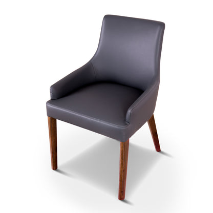 Tuberose Dining Chair Set of 2 PU Leather Solid Acacia Wood Furniture Dark Grey - Cosy Abode
