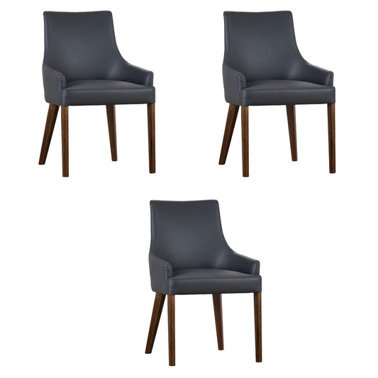 Tuberose Dining Chair Set of 3 PU Leather Solid Acacia Wood Furniture Dark Grey - Cosy Abode