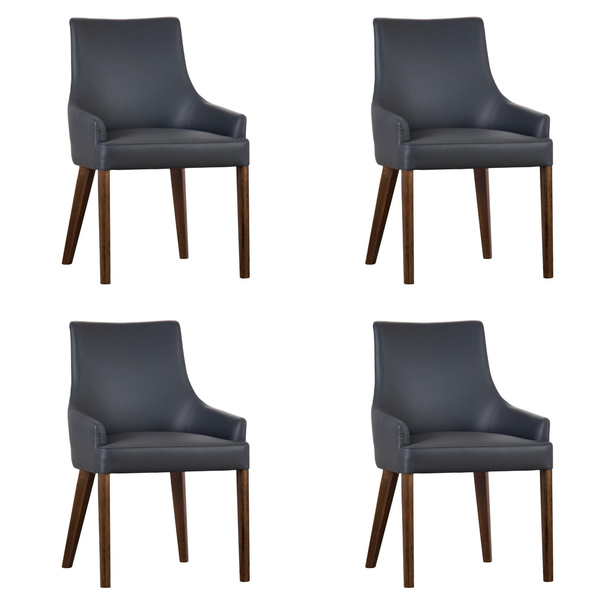 Tuberose Dining Chair Set of 4 PU Leather Solid Acacia Wood Furniture Dark Grey - Cosy Abode