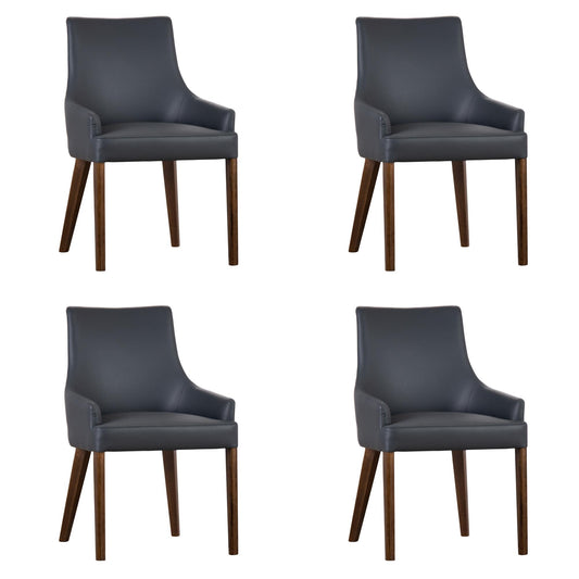 Tuberose Dining Chair Set of 4 PU Leather Solid Acacia Wood Furniture Dark Grey - Cosy Abode