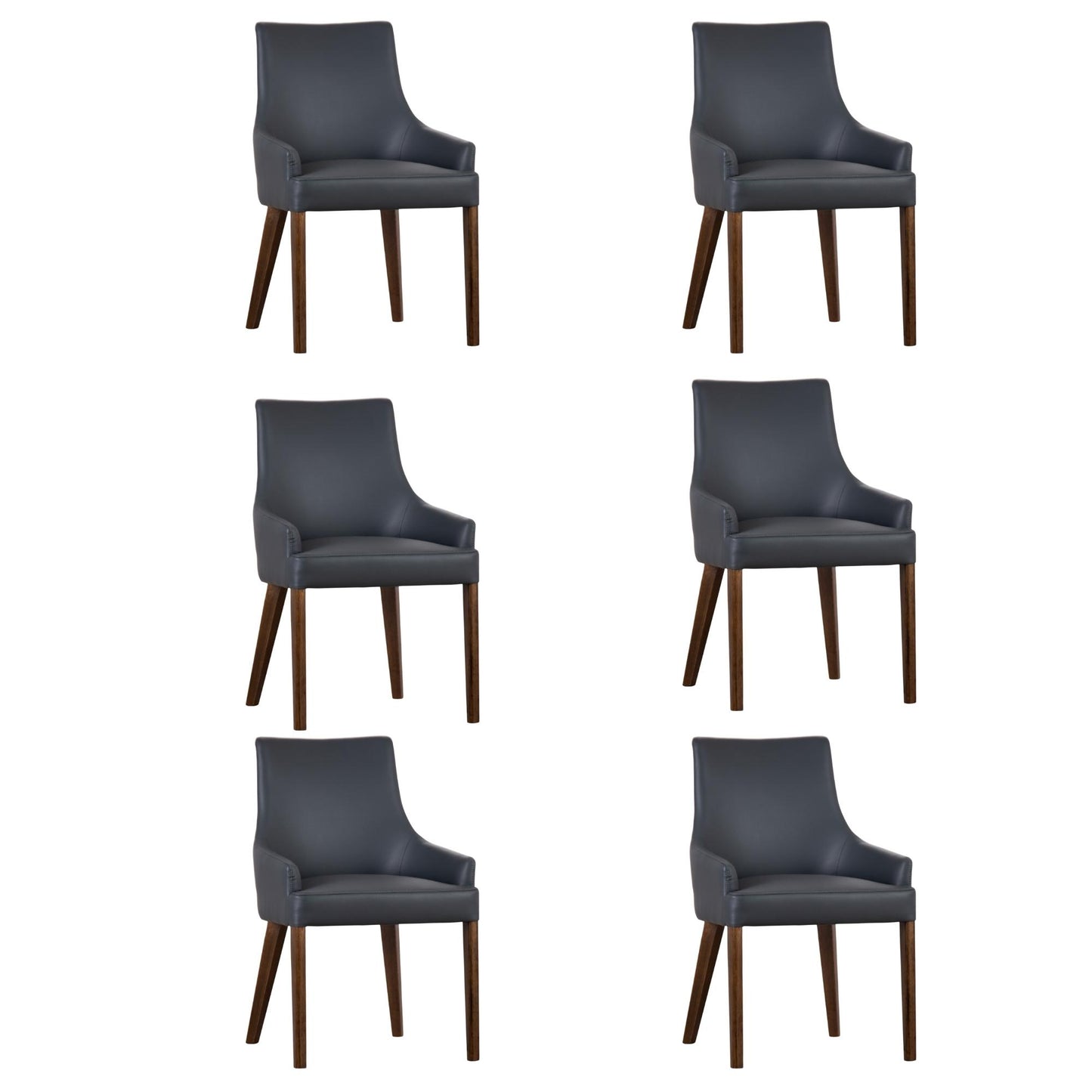 Tuberose Dining Chair Set of 6 PU Leather Solid Acacia Wood Furniture Dark Grey - Cosy Abode