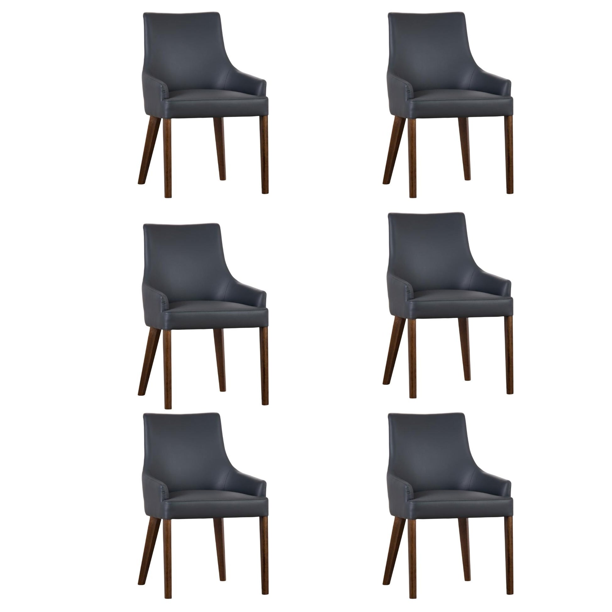 Tuberose Dining Chair Set of 6 PU Leather Solid Acacia Wood Furniture Dark Grey - Cosy Abode