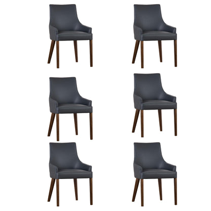 Tuberose Dining Chair Set of 6 PU Leather Solid Acacia Wood Furniture Dark Grey - Cosy Abode