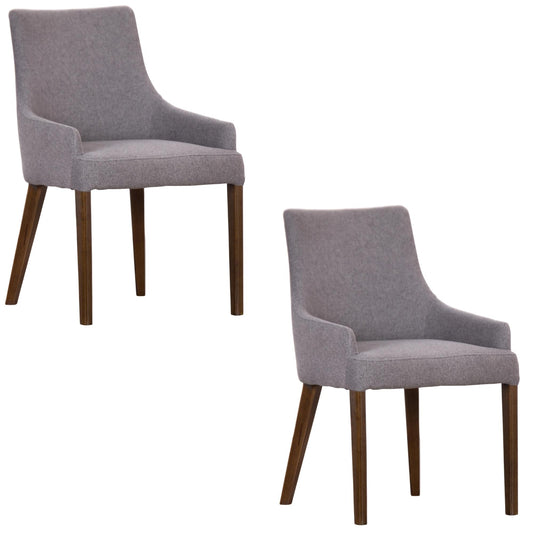 Tuberose Dining Chair Set of 2 Fabric Seat Solid Acacia Wood Furniture - Grey - Cosy Abode