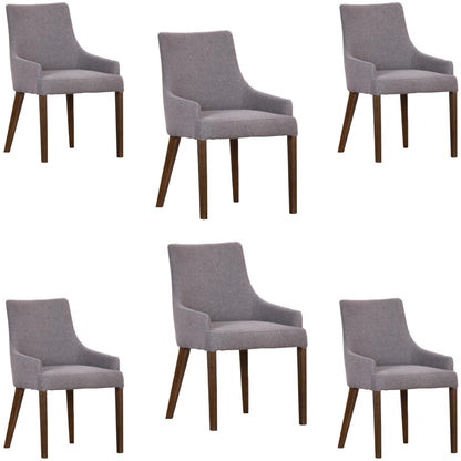 Tuberose Dining Chair Set of 6 Fabric Seat Solid Acacia Wood Furniture - Grey - Cosy Abode