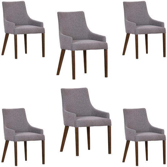Tuberose Dining Chair Set of 6 Fabric Seat Solid Acacia Wood Furniture - Grey - Cosy Abode
