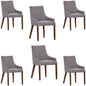 Tuberose Dining Chair Set of 6 Fabric Seat Solid Acacia Wood Furniture - Grey - Cosy Abode