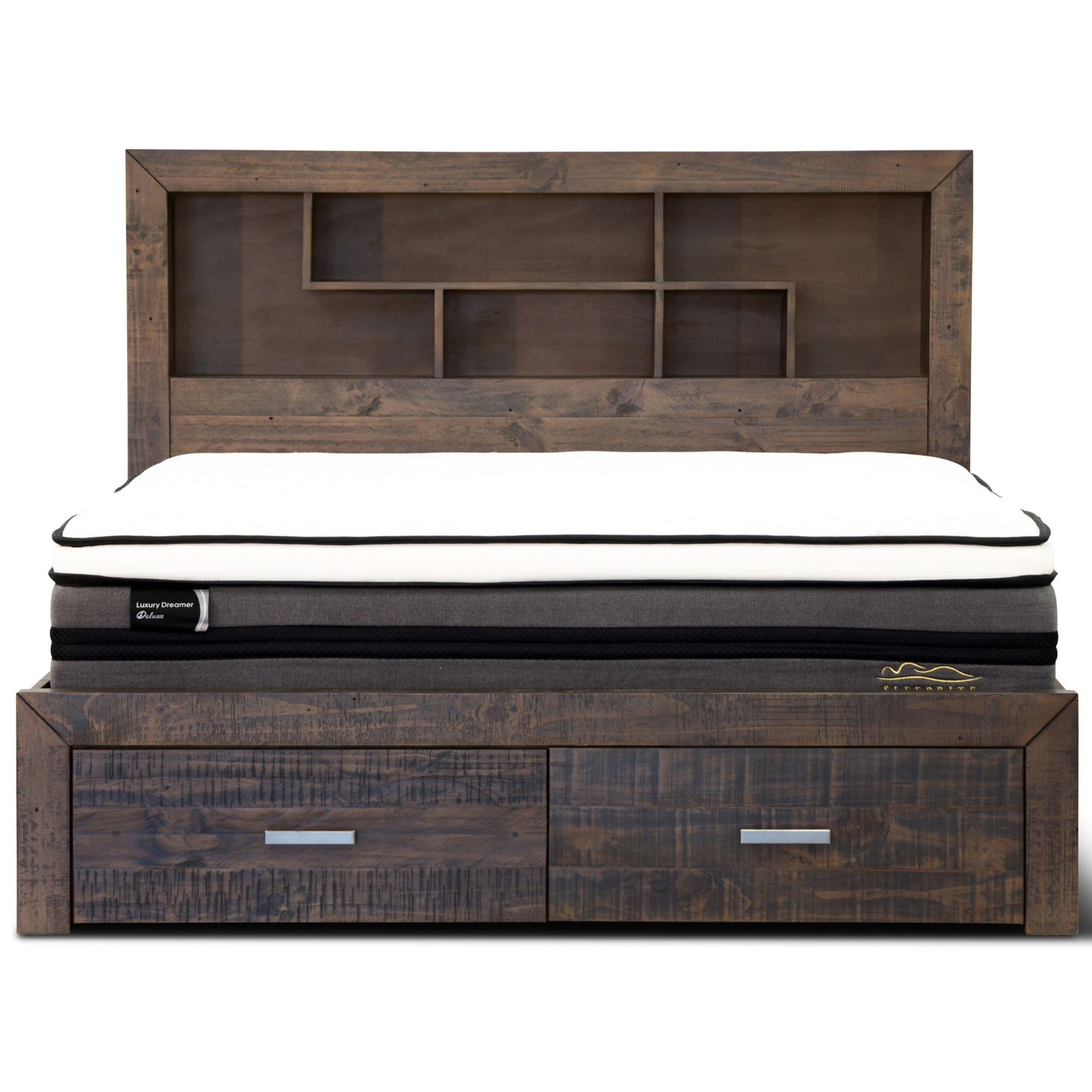 Catmint Bed Frame Queen Size Wood Mattress Base With Storage Drawers Grey Stone - Cosy Abode
