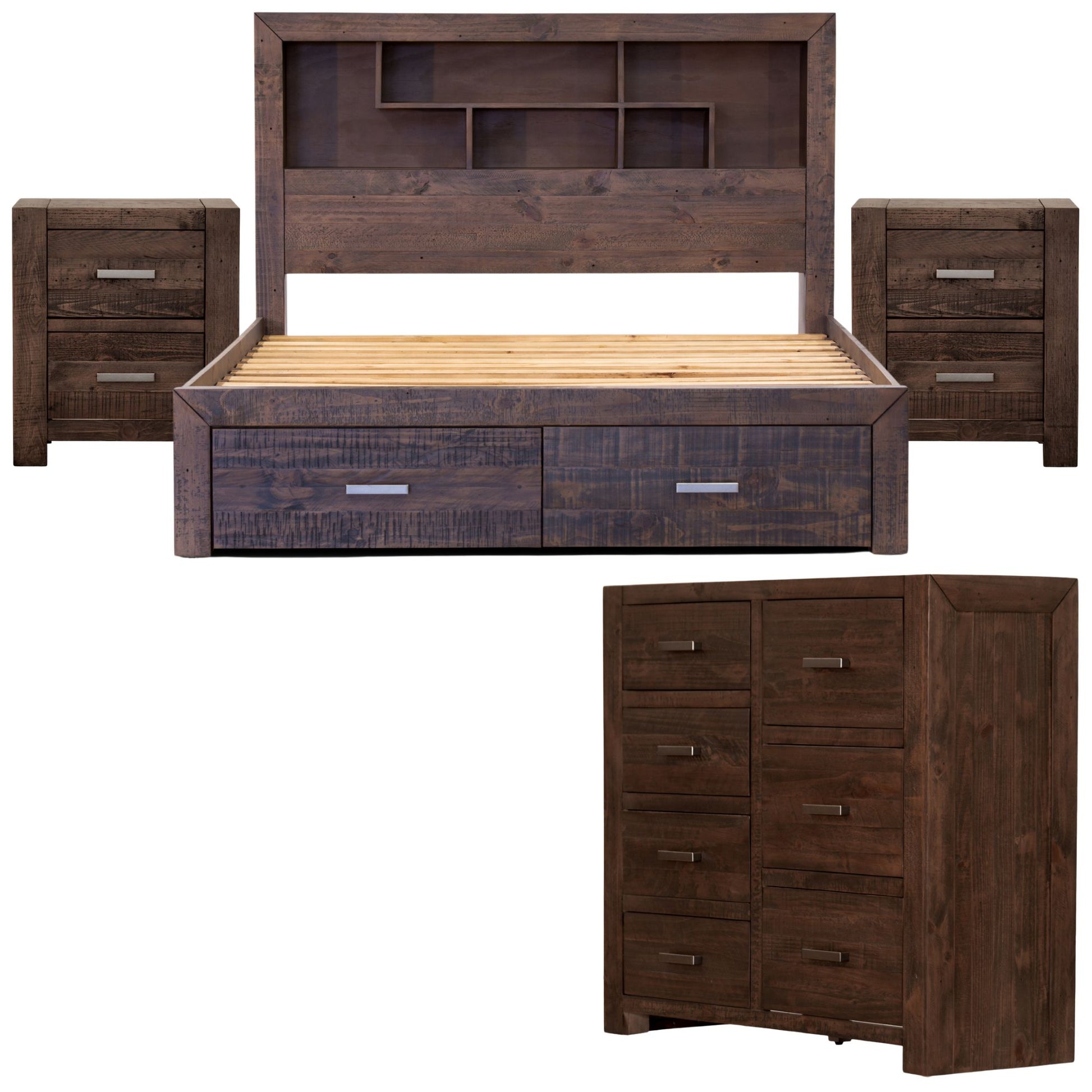 Catmint 4pc King Bed Suite Bedside Tallboy Bedroom Furniture Package Grey Stone - Cosy Abode