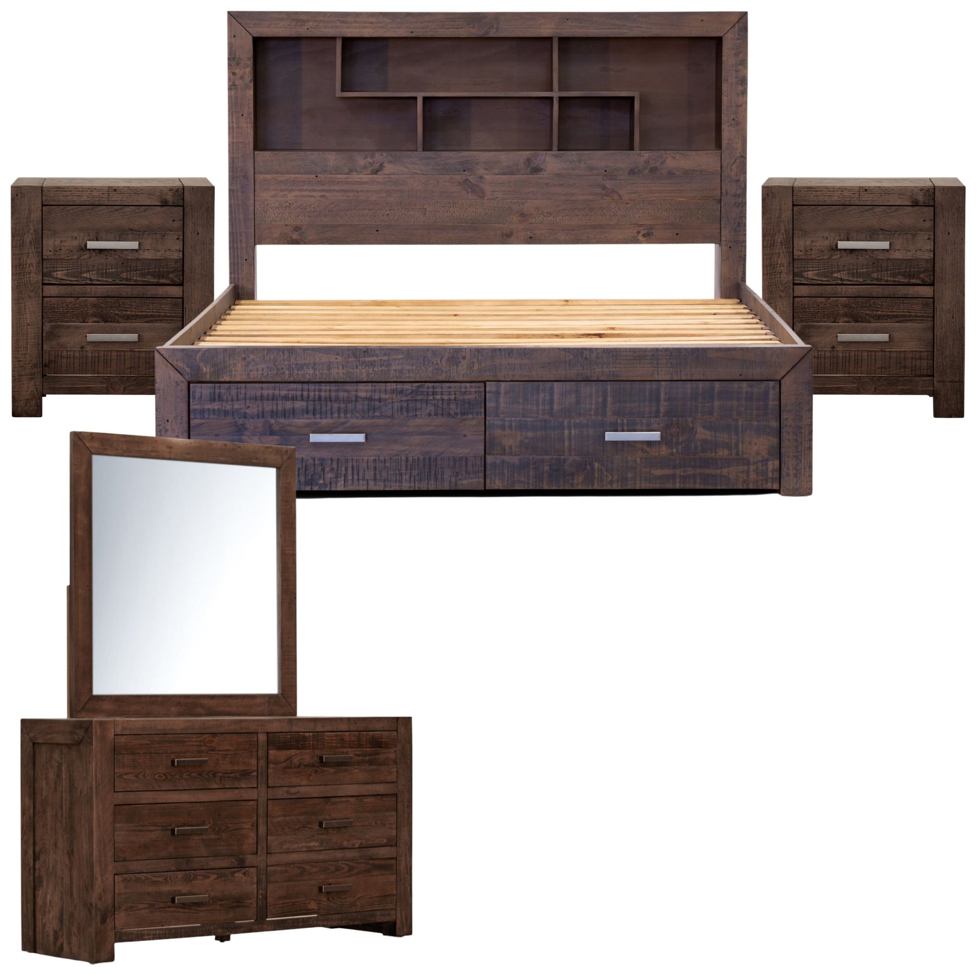 Catmint 5pc Queen Bed Suite Bedside Dresser Bedroom Furniture Package Grey Stone - Cosy Abode