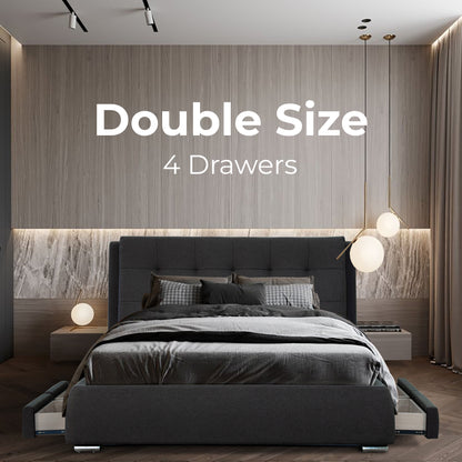 Kiama Double Size Bed Frame Timber Mattress Base With Storage Drawers - Grey - Cosy Abode
