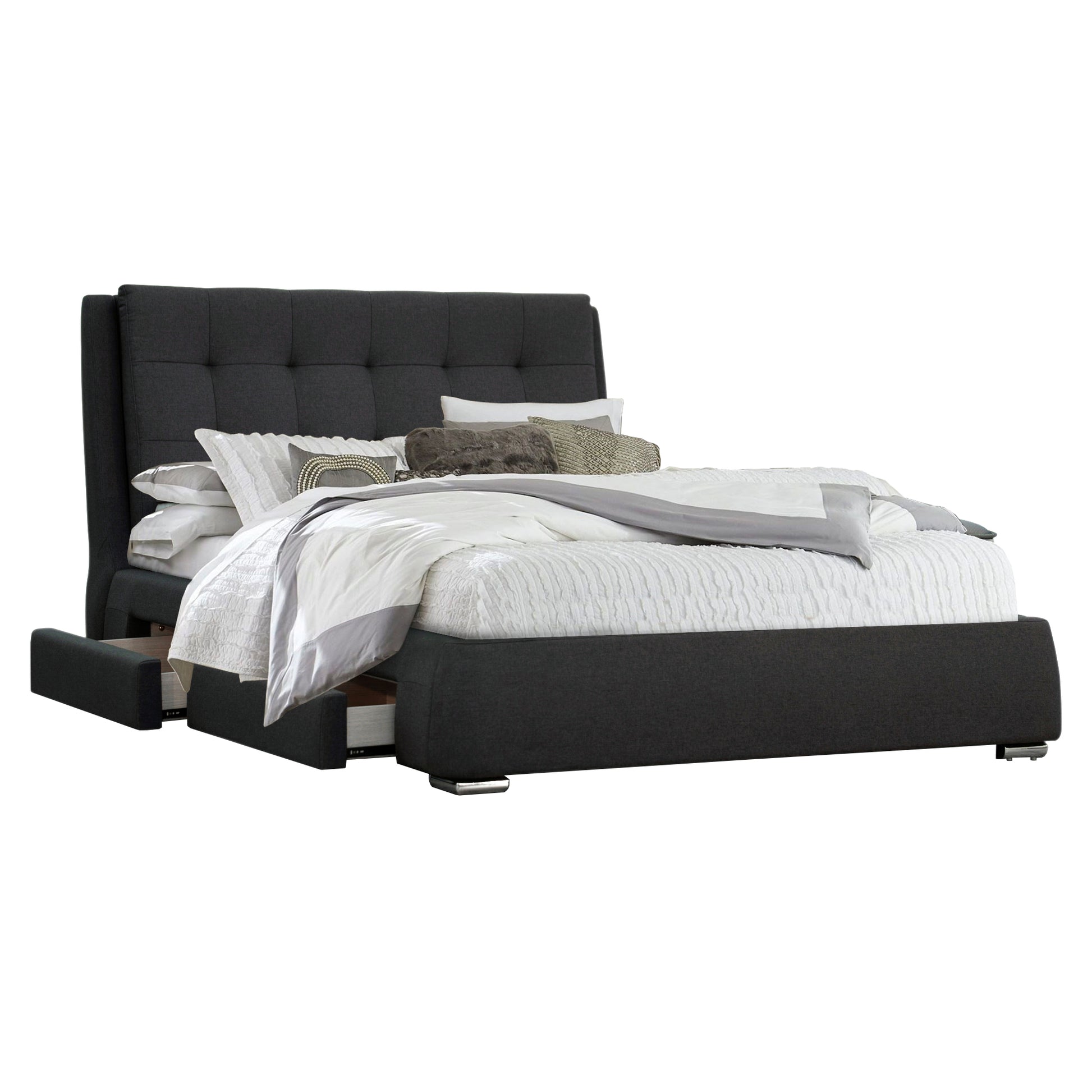 Kiama Double Size Bed Frame Timber Mattress Base With Storage Drawers - Grey - Cosy Abode