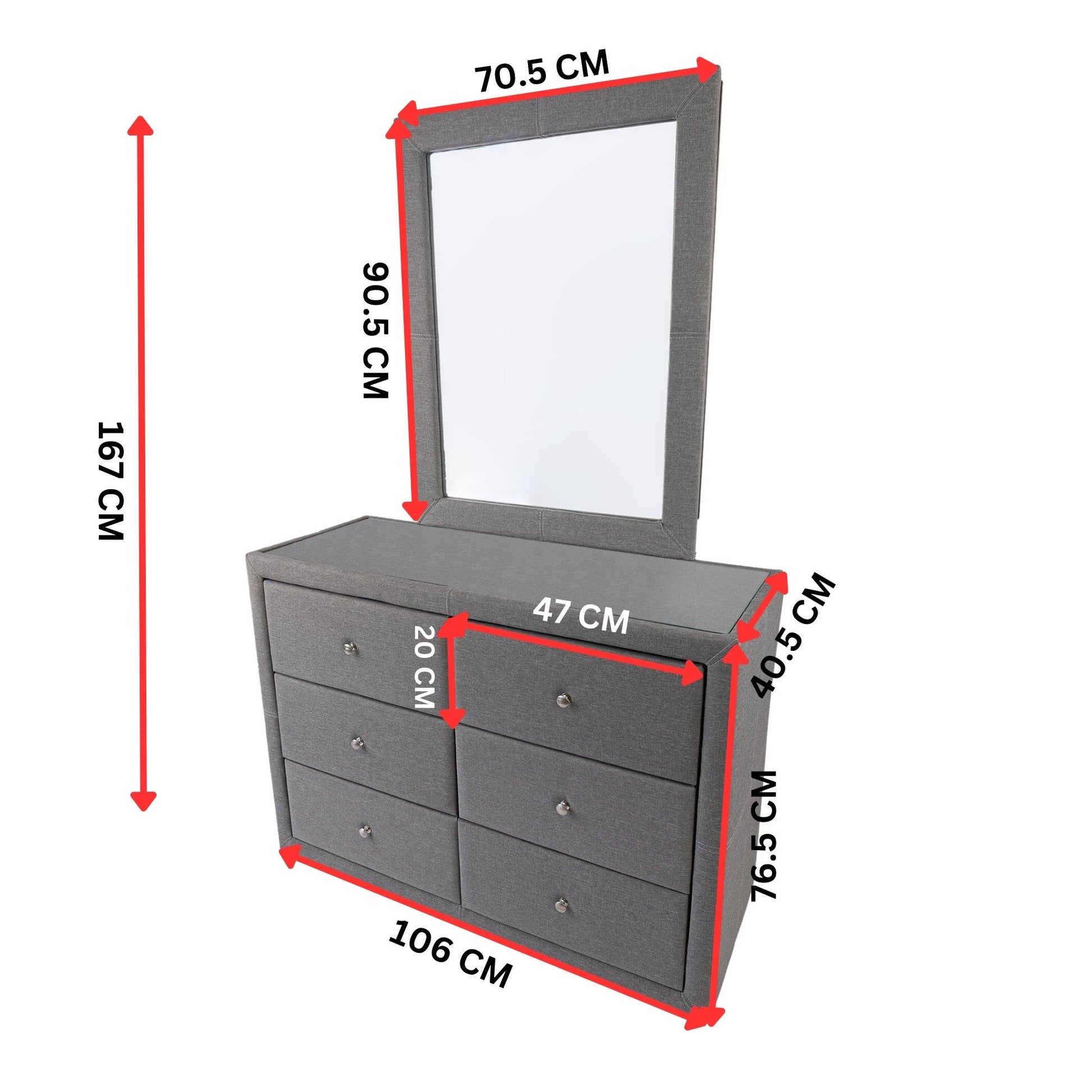 Molly Dresser 6 Chest of Drawers Bedroom Storage Cabinet - Light Grey - Cosy Abode