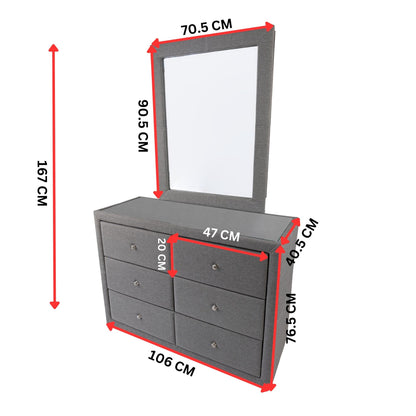 Molly Dresser 6 Chest of Drawers Bedroom Storage Cabinet - Light Grey - Cosy Abode