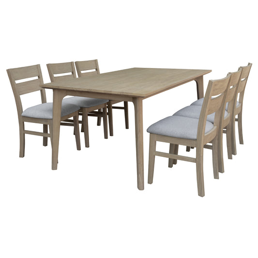 Tyler 7pc 180cm Dining Table Set Fabric Chair Solid Acacia Wood Brushed Smoke - Cosy Abode