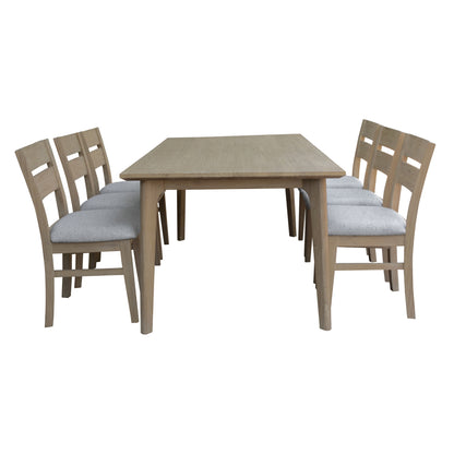 Tyler 7pc 180cm Dining Table Set Fabric Chair Solid Acacia Wood Brushed Smoke - Cosy Abode