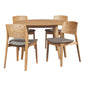 Emilio 5pc 120cm Round Dining Table Set with 4 Fabric Chairs - Solid Ash - Cosy Abode