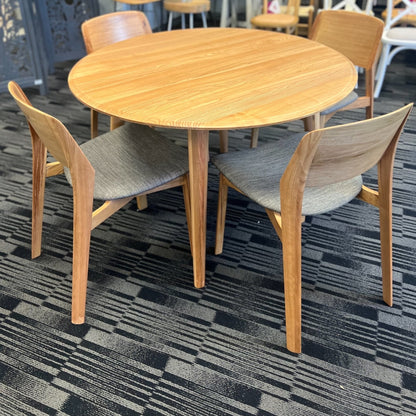 Emilio 5pc 120cm Round Dining Table Set with 4 Fabric Chairs - Solid Ash - Cosy Abode