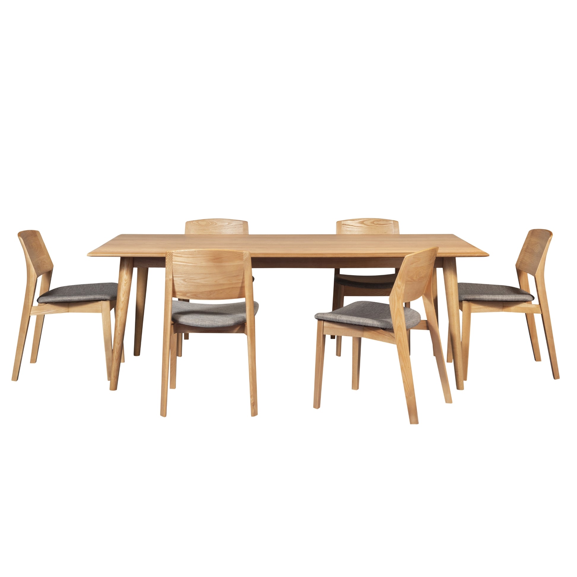 Emilio 7pc 180cm Dining Table Set Fabric Chair Solid Ash Wood Oak - Cosy Abode