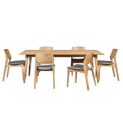 Emilio 7pc 180cm Dining Table Set Fabric Chair Solid Ash Wood Oak - Cosy Abode