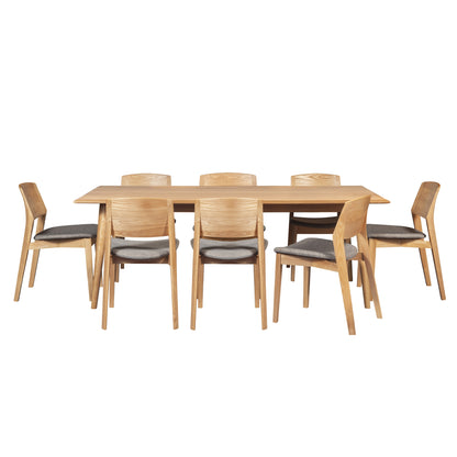Emilio 9pc 210cm Dining Table Set Fabric Chair Solid Ash Wood Oak - Cosy Abode