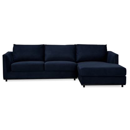 Kennedi 2 Seater Velvet Fabric Corner Sofa Lounge RHF Chaise - Navy - Cosy Abode