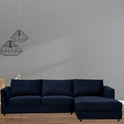 Kennedi 2 Seater Velvet Fabric Corner Sofa Lounge RHF Chaise - Navy - Cosy Abode