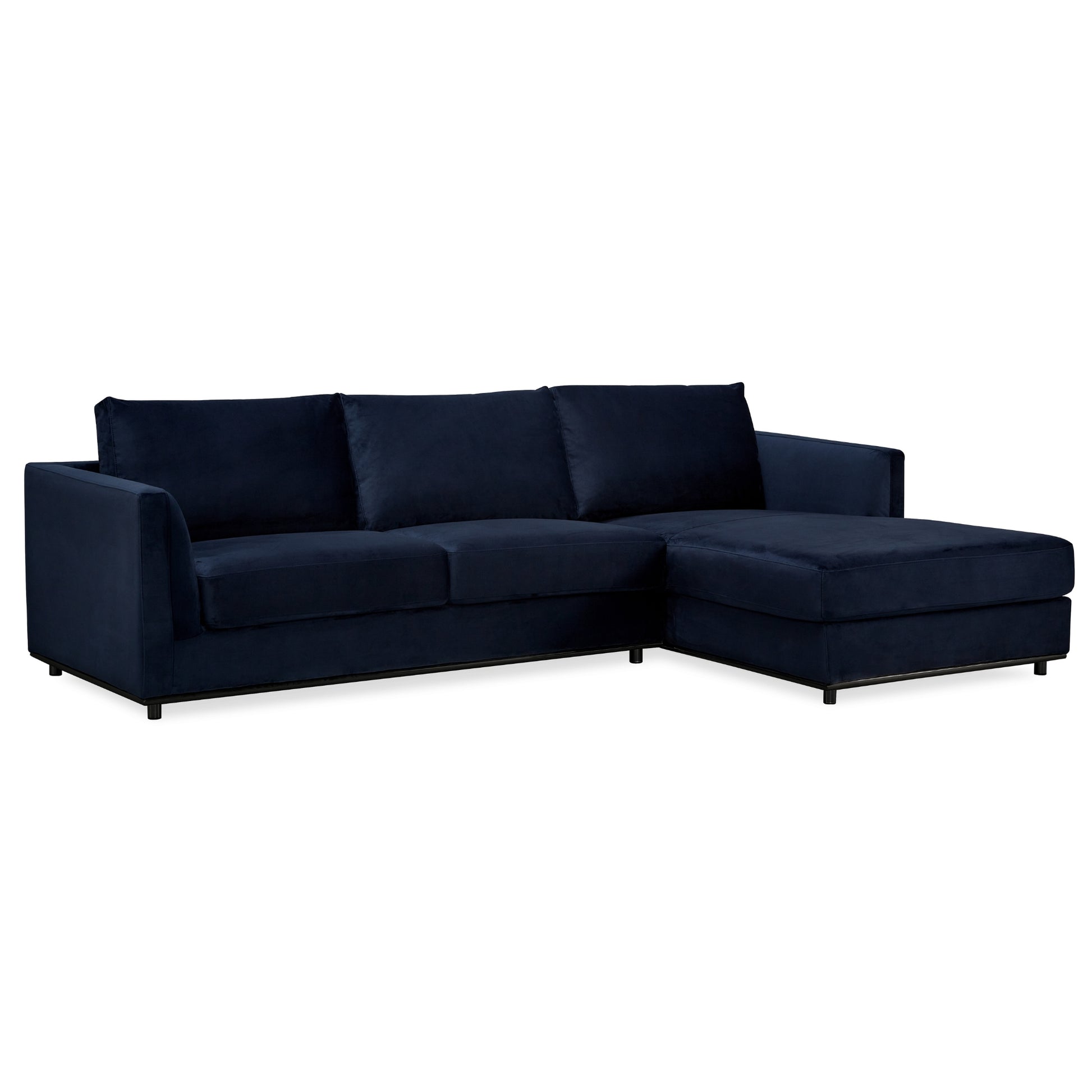 Kennedi 2 Seater Velvet Fabric Corner Sofa Lounge RHF Chaise - Navy - Cosy Abode
