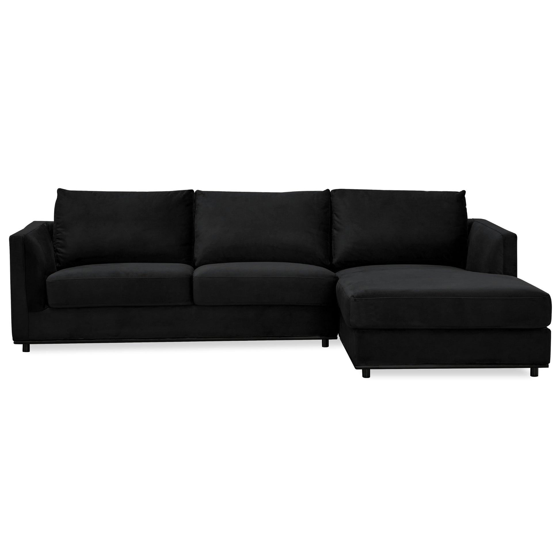 Kennedi 2 Seater Velvet Fabric Corner Sofa Lounge RHF Chaise - Black - Cosy Abode